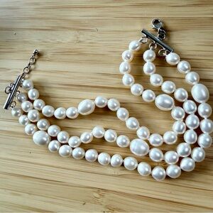 Vintage Triple-Strand Freshwater Pearl Bracelet- .925 Sterling Silver-Adjustable
